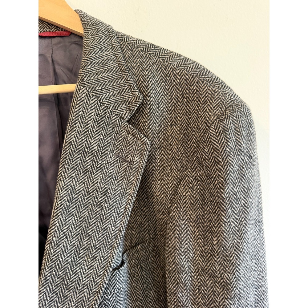 VTG Jos A Bank Men's 100% Wool Tweed 2-Button Blazer Gray Herringbone 44R US